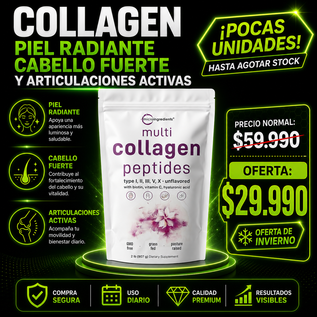 VitalCollagen™ – Piel Radiante, Cabello Fuerte y Articulaciones Activas